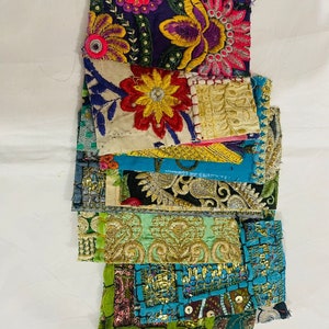 Indian Vintage Bohemian Embroidery Scrap Patchwork Crafting Sewing Scraps Boho Patches Fabric Scraps Doll Art Junk Journal Scrap For Gifts