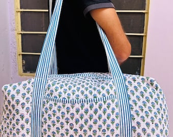 Große Baumwolle Gesteppte Wochenend Seesack Blockprint Reisetaschen Bunte Boho Tasche Duffle Bag Für Frauen Urlaub Geschenke Handgemachte Taschen