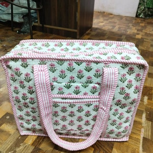 Große Baumwolle gesteppte Reißverschluss Tragetasche Reise Handtasche für Frauen Einkaufstaschen Handmade Weekender Overnight Taschen Strandtasche für Mam's