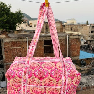 Große Baumwoll-Patches Duffle Taschen Blockprint Quilted Stoff Wochenendtaschen Für Frauen Weihnachtsgeschenke Handgemachte Bunte Reisetaschen