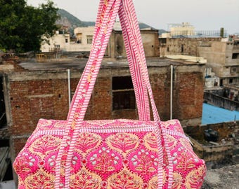 Large Cotton Patches Duffle Bags Blockprint Quilted Fabric Weekender Bags For Women Holiday Gifts Handmade Colorful Travel Overnight Bags
