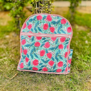 Sac à dos matelassé en coton grande capacité Sac à dos à imprimé floral pour femme Sac à dos de week-end Sac à dos de voyage Sac à dos pour école cadeau pour elle