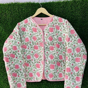 Cotton Women&#39;s Quilted Jacket, Block Print Boho Style Quilted Handmade Jackets, Button Closer Jacket for Women, Bohemian Style Winter Jacket