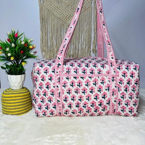 Grandes bolsas de viagem de algodão acolchoado, com estampa de blocos, bolsas de fim de semana para mulheres, presentes de Natal, bolsas de viagem coloridas feitas à mão para pernoite