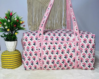 Large Cotton Quilted Duffle Bags Blockprint Quilted Fabric Weekender Bags For Women Holiday Gifts Handmade Colorful Travel Overnight Bags