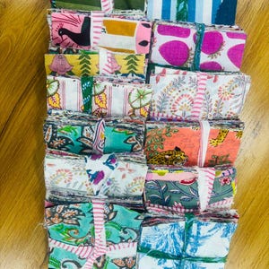 Indian handmade cotton fabric Scraps Bundle, Crumb Quilt Scrap, Slow Stitching, Fat Quarter Bundle Mix color, Squares Bundle Boho Scraps,