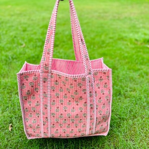 Indische Block gedruckt Tragetaschen Große Baumwolle Gesteppte Damen Handtasche Reise Tote Geburtstagsgeschenk Weihnachtsgeschenk für sie Zurück zu Schultasche