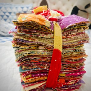 Vintage Kantha Scraps Hand Stitch Kantha Quilt Bohemian Scrap Remains Decorative Swatches Junk Journal Cover Pieces Flower Pattern Scrap