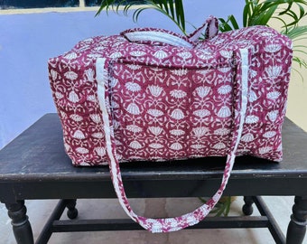 Grote katoenen gewatteerde weekender plunjezakken, reisbagagetas, bloemenprint weekendtas, handgemaakte geschenken, Boho Beach Tote Bags