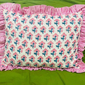 Vintage floral Print Frill Cushion Cover Handmade Ruffled Cushion for Home Decor Accent Cushion sham for Living Room Boho Style Sofa Cushion