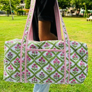Große Baumwoll-Patches Duffle Taschen Blockprint Quilted Stoff Wochenendtaschen Für Frauen Weihnachtsgeschenke Handgemachte Bunte Reisetaschen