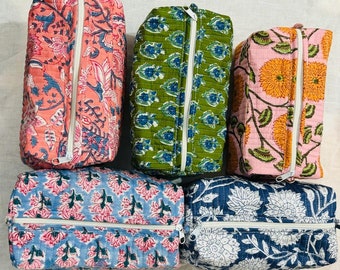 Bulk lot of quilted cosmetic bag block print bags Boho make up bags Indian printed Toiletry bag colorful Bulk gifts for women Pouch bag