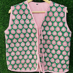 Vintage Cotton Quilted Women Jackets, Hand Block Flower Printed Jacket, Handmade Traditional V-neck Coat, Holiday Gifts Jacket For Women