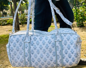 Große Baumwolle Gesteppte Weekender Reisetasche, Handblock Floral Gedruckt Reisetasche, Weihnachtsgeschenke, Handgepäck Tasche, Taschen für Frauen
