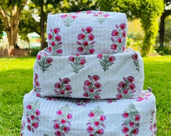 Vintage Block Print Patches Makeup Bag | Quilted Fabric Cosmetic Pouch | Colorful Pouch Bag | Makeup Bag For Women | Travel Toiletry Pouch