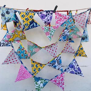 Vintage Colorful Bunting Garland Banner Hand Printed Cotton Bunting Festival Decor Bunting Flags Indoor/Outdoor Window bunting Boho bunting