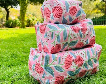 Vintage Indian block Print Large Toiletry Bag, Colorful Make Up Bag Quilted Fabric Cosmetic Bag Toiletry Travel Pouch