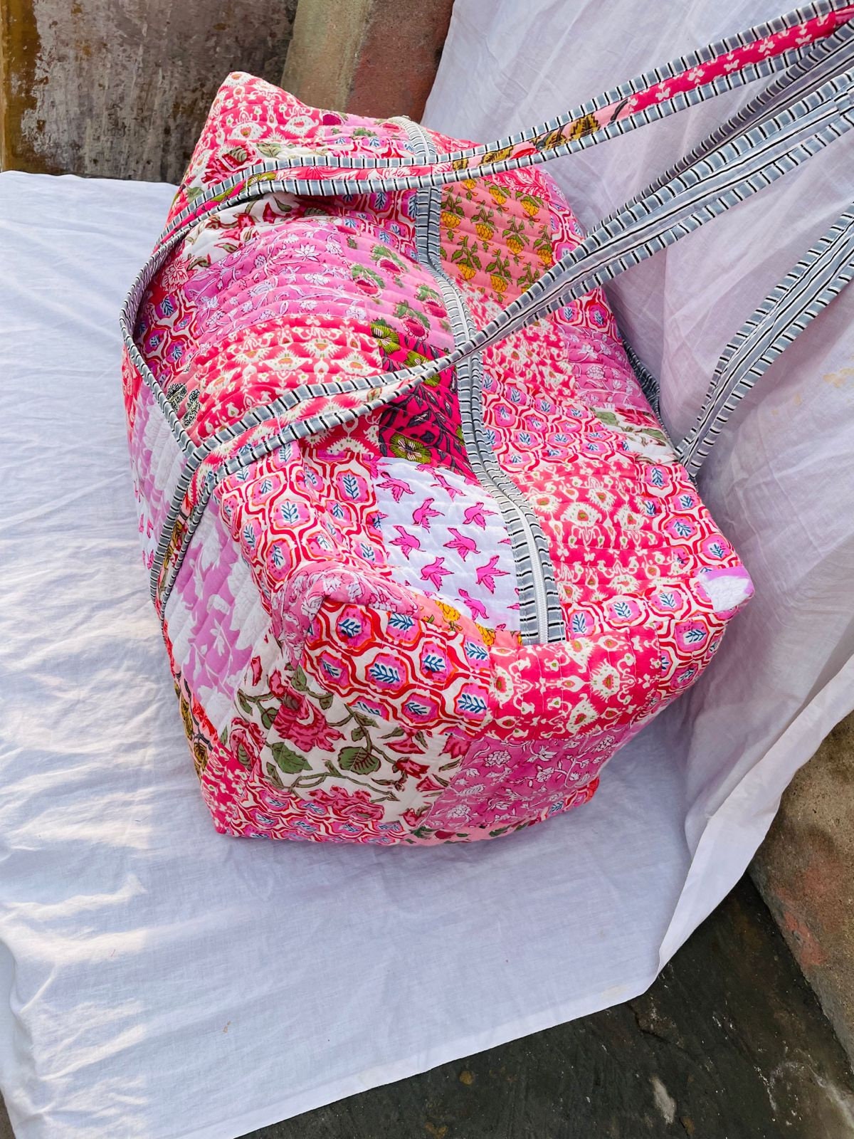 Glam Embroidered Letter Duffle Bag - Bubble Gum Vacay - Everything