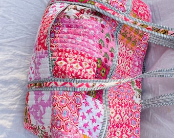 Large Cotton Patches Duffle Bags Blockprint Quilted Fabric Weekender Bags For Women Holiday Gifts Handmade Colorful Travel Overnight Bags