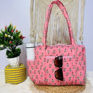 Sac à langer en coton imprimé bloc main Sac à main en tissu matelassé Sac de voyage à langer pour femme Sac de voyage en coton Sac à bandoulière pour femme