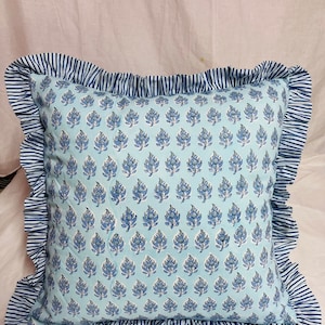 Ruffle Handmade block print pillow cover , Printed pillow cases, cotton throw pillow, Natural pillow case, custom size, both side print