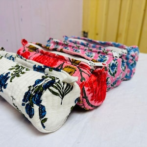 Pencil Pouch, Floral Print Pencil Case, Quilted Pencil Bag, Kawaii Pencil Case, Large Pen Pouches, Cosmetic Bag, Pencil Case With Zipper