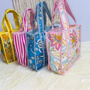 Bunte Baumwolle Gesteppte Mini Tragetasche Griff Einkaufstasche für Frauen Baby Tragetasche Reise tragen Tasche handgemachte Geschenke Schultertasche kleine Tasche für Braut