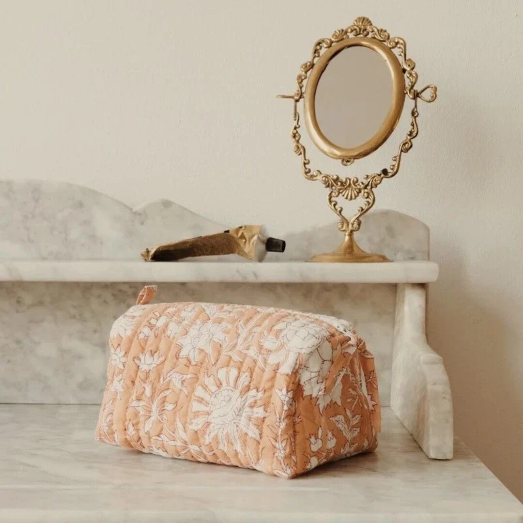 Buy Block Printed Make up Bag Large Quilted Fabric Cosmetic Bags ...