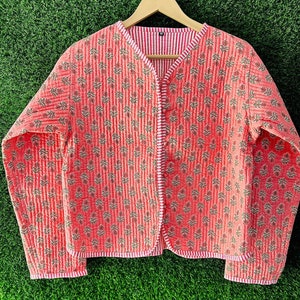 Cotton Women&#39;s Quilted Jacket Block Printed Boho Style Quilted Handmade Jackets Holiday Gift Handmade Jacket Gift For Girl&#39;s Winter Coat