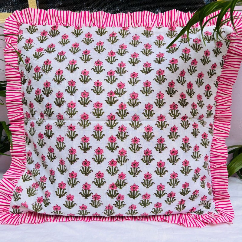 Purple - Fine Cotton Handloom Set of 2 Frill Pillow Covers (30 x 19 in)