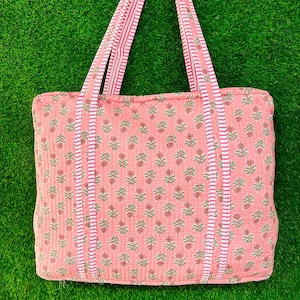 Große Baumwolle gesteppte Reißverschluss Tragetasche Reise Handtasche für Frauen Einkaufstaschen Handmade Weekender Overnight Taschen Strandtasche für Mam's