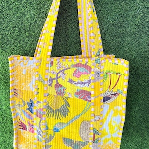Floral Handprinted Large Quilted Tote Bags | Boho Overnight Weekender Beach Tote Bag | Eco Friendly Shopping Grocery Travel Bags For Women