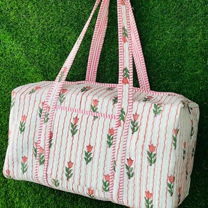 Große Baumwolle Gesteppte Weekender Taschen Für Frauen Blockprint Stoff Duffle Reisetasche Urlaub Geschenke Gepäck Taschen Griff Tragetaschen