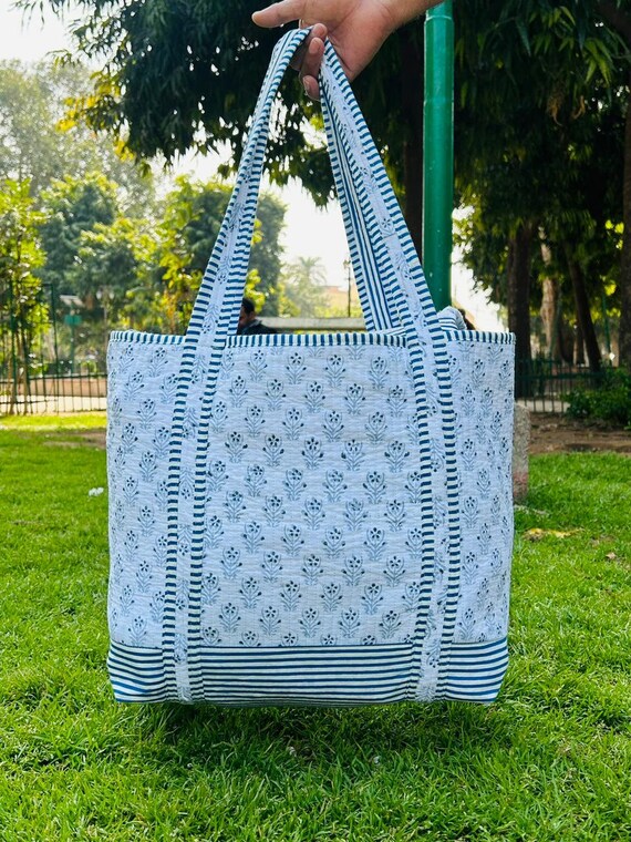 Large Cotton Quilted Fabric Boat Tote Bags Travel Overnight Weekend Tote Bag Handmade Gifts Boho Floral Printed Boat Bag Beach Bag For Women