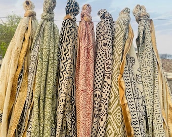 Hand Block Printed Cotton Sarong, Floral Beach Cover Up  Boho Beach Wrap Sarongs For Women