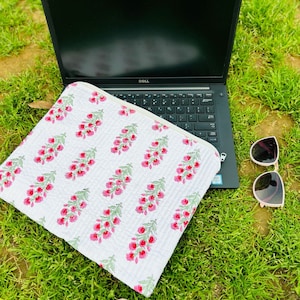 Cotton Quilted Laptop Sleeves, Floral Printed Computer Bag, 13&quot; 15&quot; Laptop Case, iPad Air Case, Travel iPad Sleeve, iPad Accessories Gifts