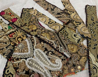 Indian Vintage Bohemian Embroidery Scrap Patchwork Crafting Sewing Scraps Boho Patches Fabric Scraps Doll Art Junk Journal Scrap For Gifts