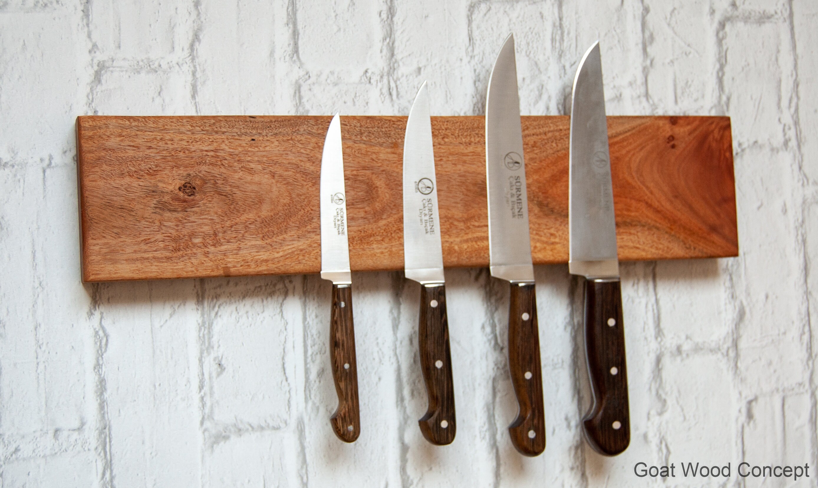 Live Edge Wood Knife Strip, Wooden Knife Holder, Rustic