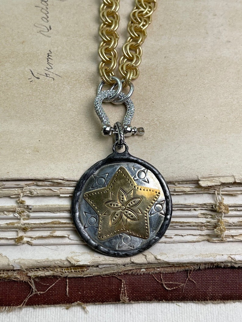 Hand Soldered/stamped Silver & Brass Star Pendant Necklace - Etsy