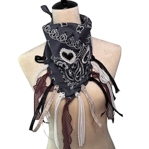 Steel & Rose Heart Fringe Bandana