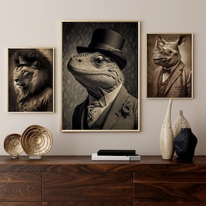 19th Century Realistic Humanoid Animal Portraits, Pack of 17 High-Quality Ready to Print Posters, Vintage Digital Prints, Surreal, Sepia