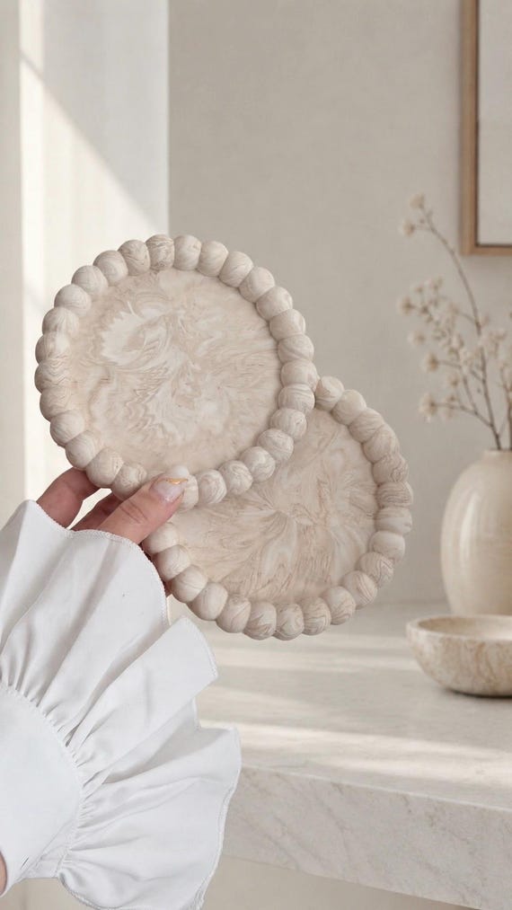 Large Bubble Coaster | Bubble Tray Neutral Homeware Drink Coasters Stone | Jesmonite | Handmade Neutral Home Decor and Gift