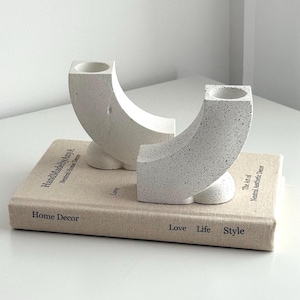 Bulky Candle Stick Holder L Shape Handmade Table Decor  Jesmonite Stone Aesthetic Neutral Home Decor & Gift