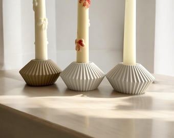 Ribbed Candlestick Holder Table Decor Homeware Jesmonite Handmade Neutral Aesthetic  Home Decor & Gift