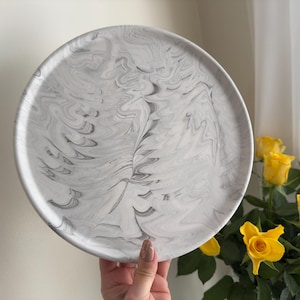 Large Round Tray Decorative Table Plate Home Accessories Handmade Jesmonite Neutral Home Decor and Gifts