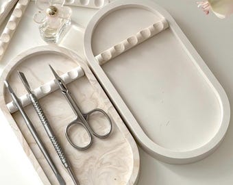 Oval Salon Nail Tray Decor & Manicure Rest Tool Organiser Handmade Jesmonite Neutral Salon Decor Accessories and Gift