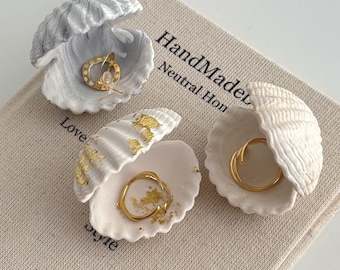 Seashell Ring Holder Minimalist Costum Colour  Jesmonite Stone Handmade Neutral Home Decor and Gift