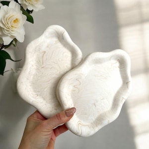 Marble Beige Tray Decor Irregular Shelf Decor Aesthetic Table Tray Accessories | Jesmonite | Handmade | Neutral Home Decor and Gift