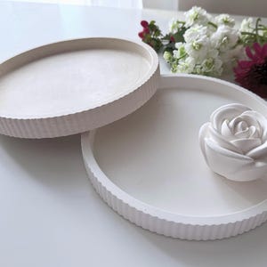 Ribbed Tray Decor  Display Candle Stone Jesmonite Handmade Neutral Aesthetic Home Decor and Gift