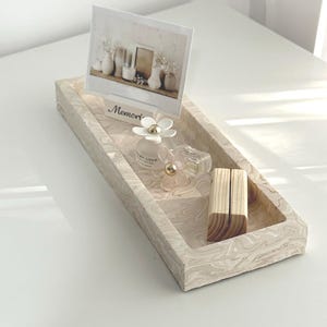 Rectangular Tray Decor Stone Marble Beige Colour Effect | Bathroom Tray | Table Decor |  Jesmonite Handmade Neutral Home Decor and Gift